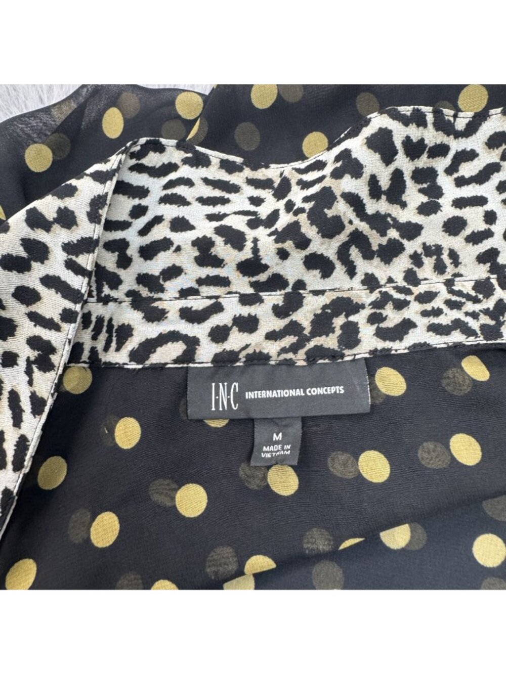 INC International Black Yellow Polka Dot Button-Up Sheer Blouse Women Size M NEW - Picture 11 of 13